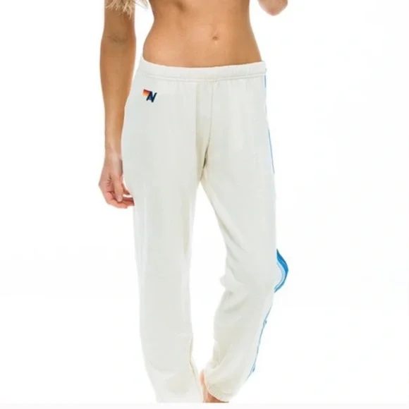 Aviator Nation Vintage White Blue 5-Stripe Hoodie and Sweatpants Set XS - Picture 5 of 7